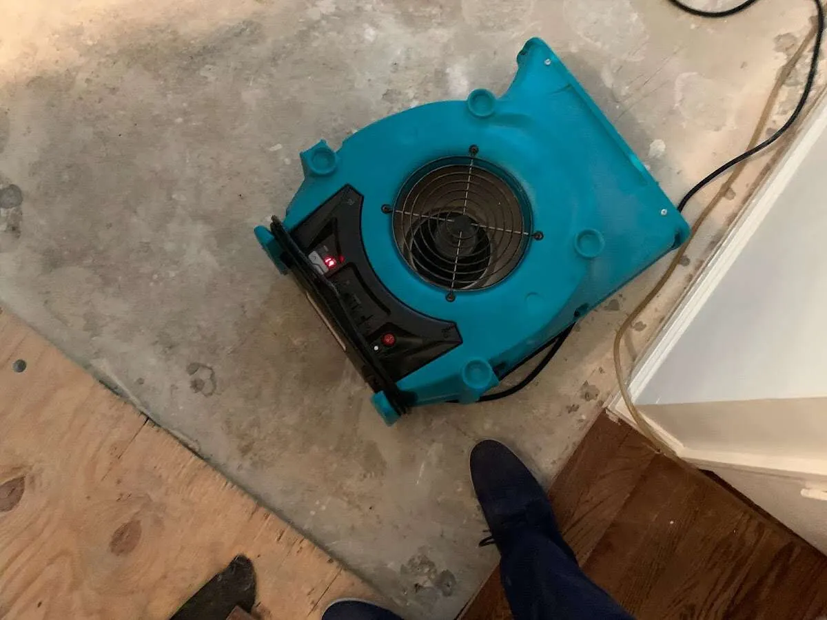 Air mover drying subfloor during Commercial Water Damage Restoration in Winslow